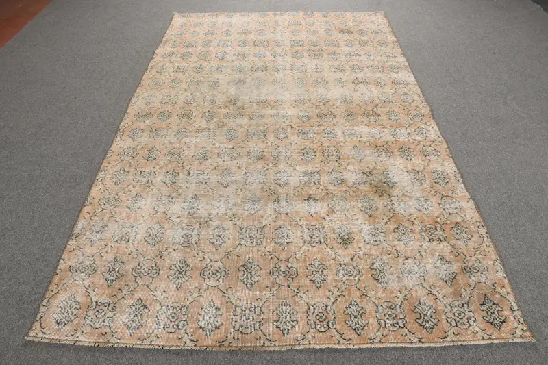 Turkish Vintage Rug 5.2x8.3 ft, Oushak Brown Floral Wool Rug - 1