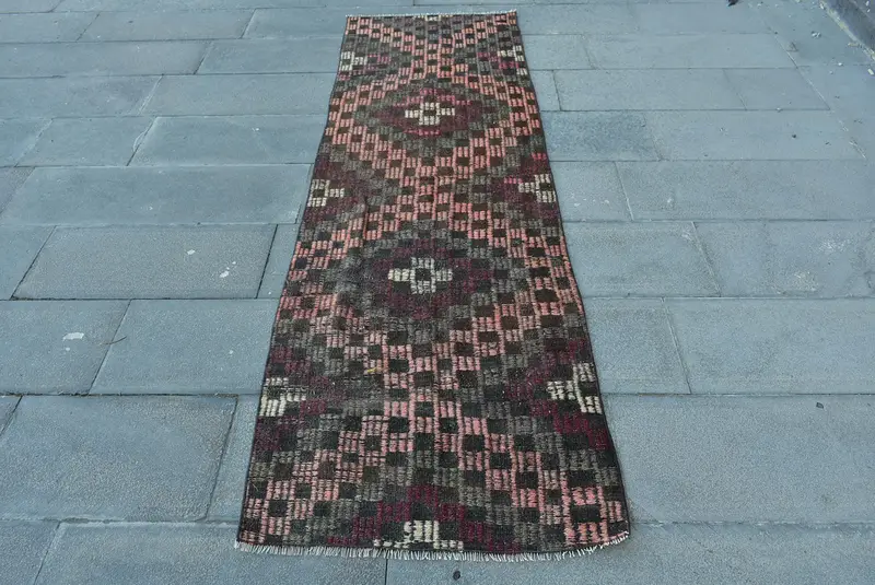 Vibrant Orange Rug, 2,5x7,8 ft Floral and Paisley Design