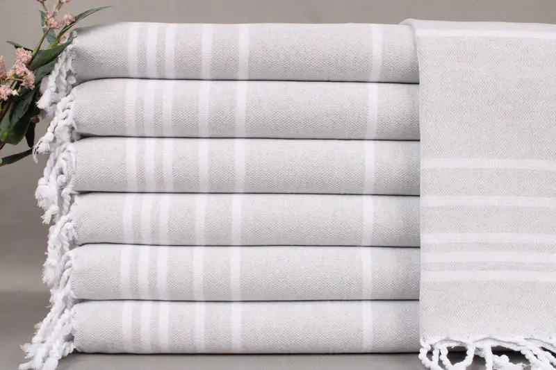 Embroidered Dish Towel Light Gray Striped, 18x38 Inches, Bridesmaid Gift