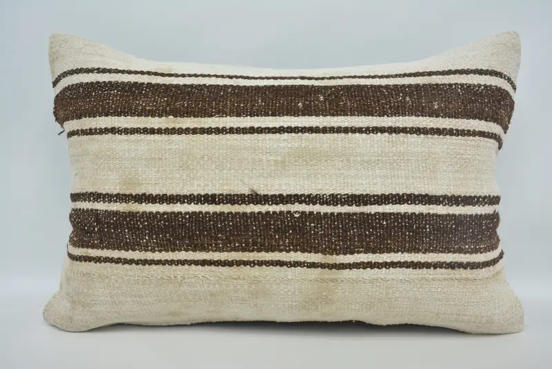 Ethnical Kilim Rug Pillow, Pillow Cover, Designer Throw Pillow Cover, 16x24 Beige Pillow, Kilim Cushion Sham, Turkish Kilim Pillow - 1