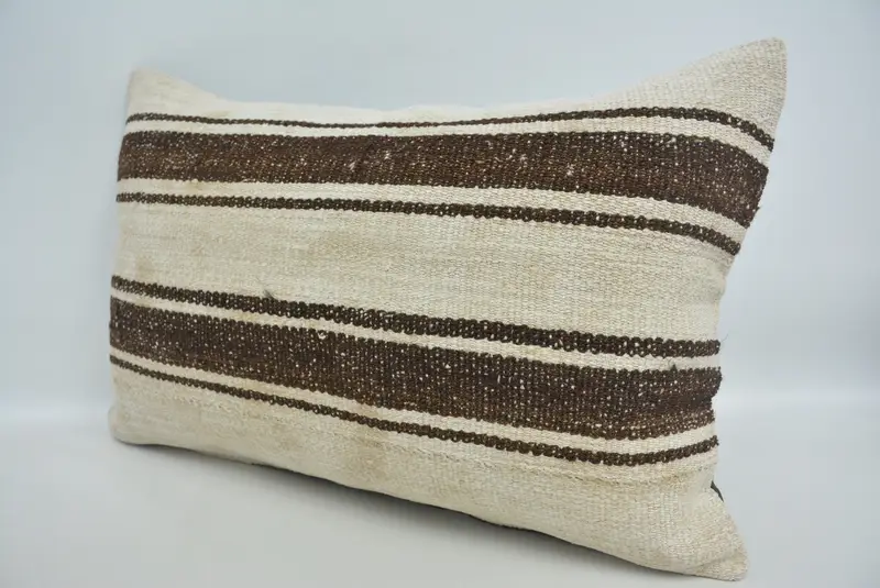 Ethnical Kilim Rug Pillow, Pillow Cover, Designer Throw Pillow Cover, 16x24 Beige Pillow, Kilim Cushion Sham, Turkish Kilim Pillow - 4