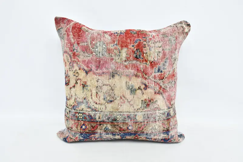 Accent Throw Pillow Case, Vintage Kilim Pillow, Cushion Cover, 28x28 Red Cushion, Kilim Pillow Cover, Interior Designer Pillow - 1