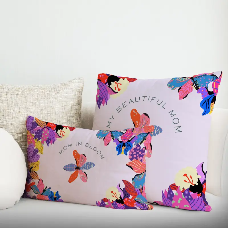 Mother’s Day Gift Pillow Cover, Colorful Abstract Floral Cushion, Modern Artistic Flower Throw Pillow, Gift for Mom, Home Decor - 1