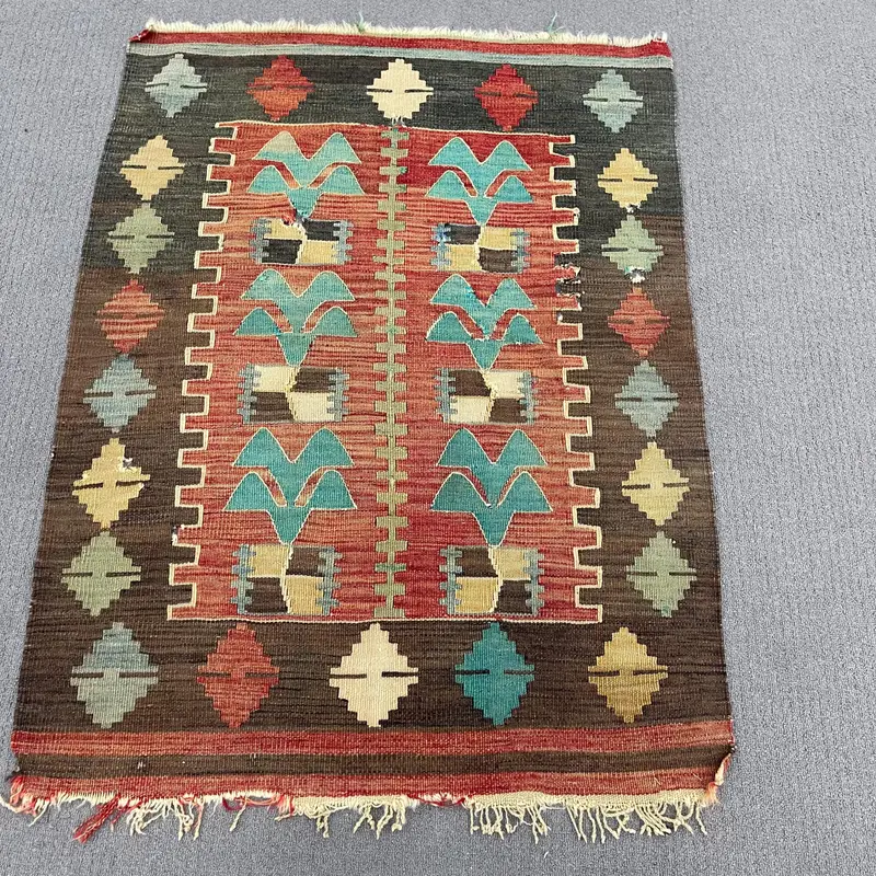 Brown, Red Camouflage Rug, 2.6x3.5 ft Chic Decor