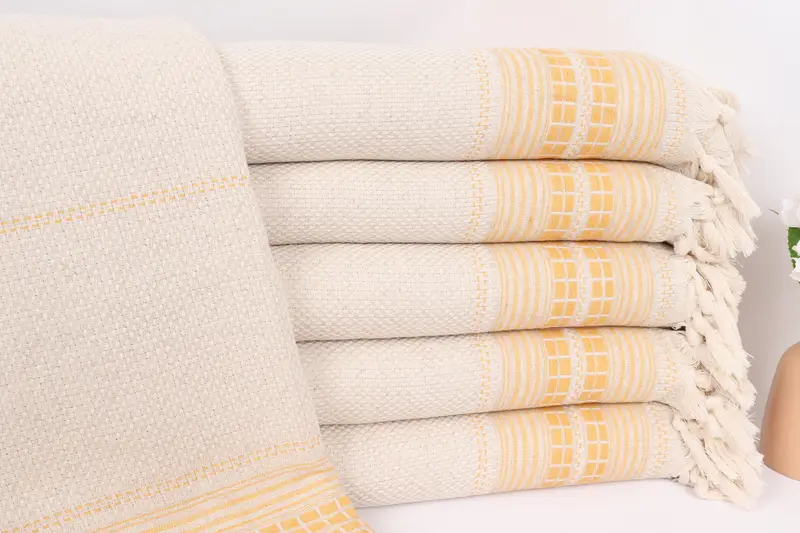 Shower Curtain, Housewarming Gift, 96x94 Linen Striped Towel, Turkish Blanket, Bedspread, Bachelorette Large Towel, Best Friend Christmas Gift - 1