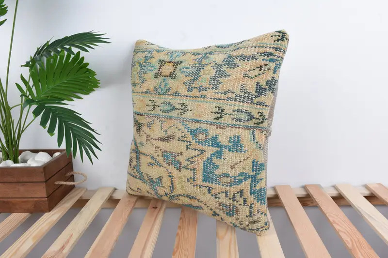 Southwestern Cushion, Boho Pillow Sham Cover, Kilim Pillow Cover, Pillow for Couch, 18x18 Beige Cushion Cover, Cushion, Ottoman Cushion - 5