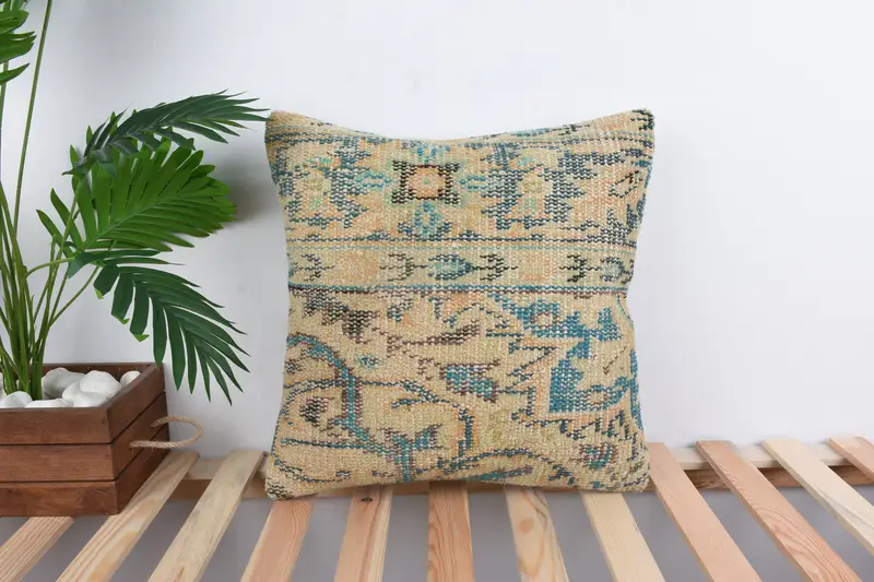 Southwestern Cushion, Boho Pillow Sham Cover, Kilim Pillow Cover, Pillow for Couch, 18x18 Beige Cushion Cover, Cushion, Ottoman Cushion - 1