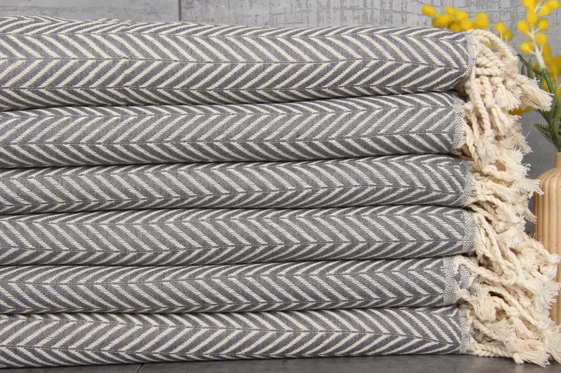 Turkish Towel Dark Gray Chevron Beach Towel, Organic Cotton, 40x71 Inches