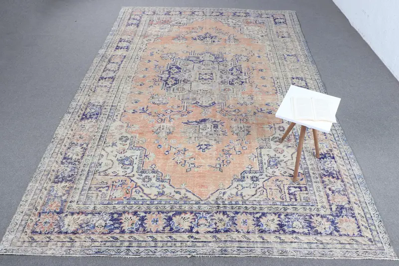 手作りのオレンジとブルーのアニマルプリントラグ、6.2x11.4フィート