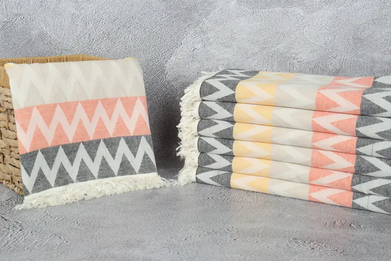 Custom Gifts, 70x40 Cotton Zigzag Design Towel, Soft towel, Organic Turkish towel, Hammam Towel USA, Handmade Gift, Sand-Resistant Peshtemal - 4