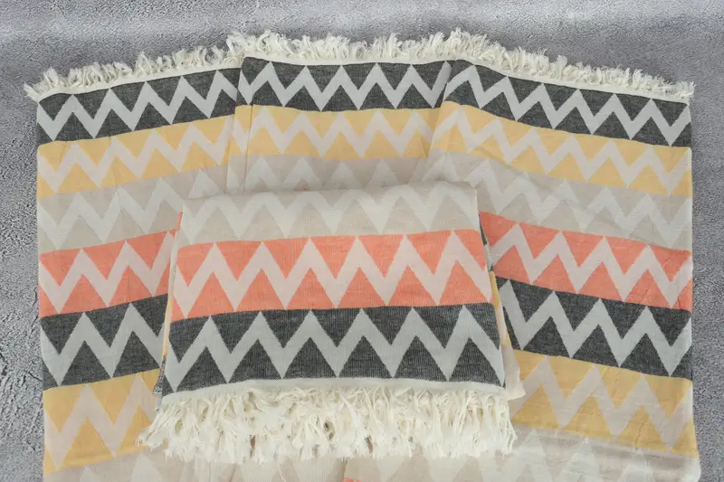 Custom Gifts, 70x40 Cotton Zigzag Design Towel, Soft towel, Organic Turkish towel, Hammam Towel USA, Handmade Gift, Sand-Resistant Peshtemal - 5