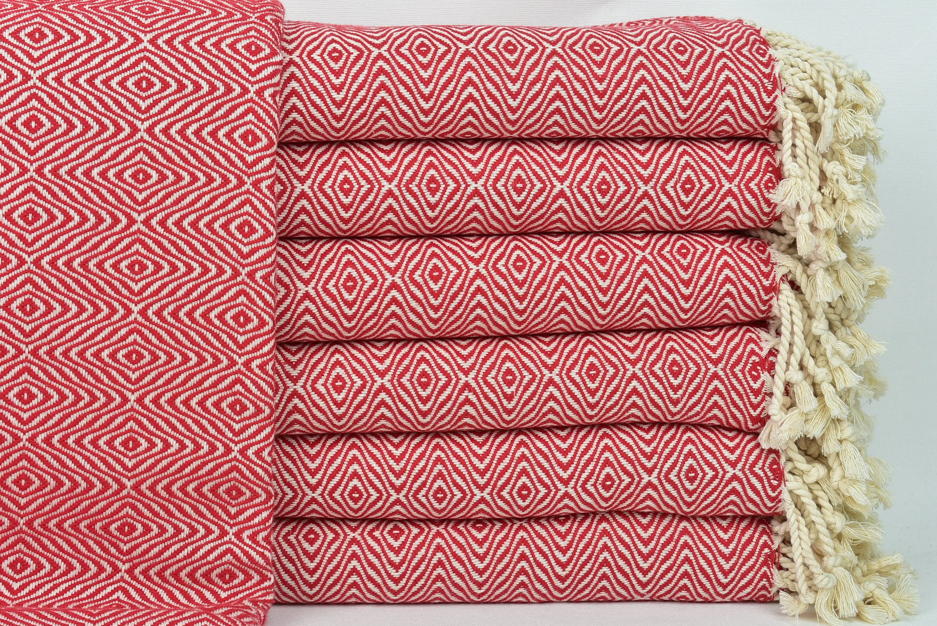 Turkish Beach Towel Red Diamond, 40x71 Inches, Beige - 1