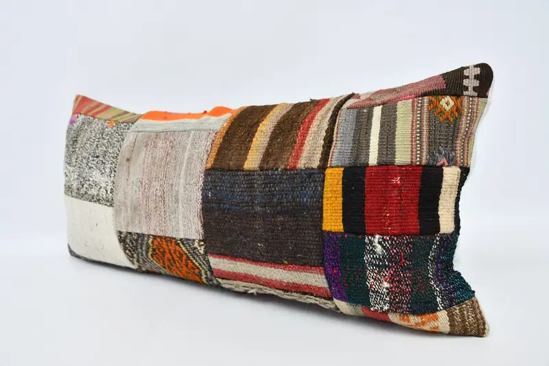 Kilim Cushion Sham, Pillow Case, Throw Kilim Pillow, 16x36 Brown Cushion Cover, Handmade Kilim Cushion, Couch Cushion Cover - 4