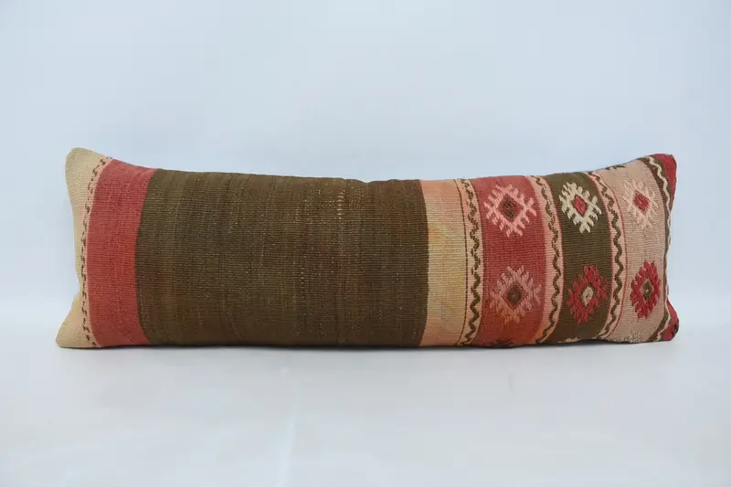 Ethnic Cushion, 12x36 Brown Pillow Cover, Cushion, Throw Kilim Pillow, Pillow for Couch, Lounge Throw Cushion, Turkish Kilim Pillow - 1