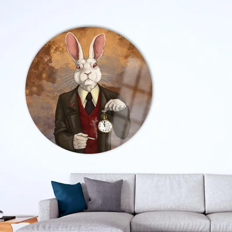 気まぐれなワンダーランド: 白ウサギをフィーチャーしたプリント キャンバス