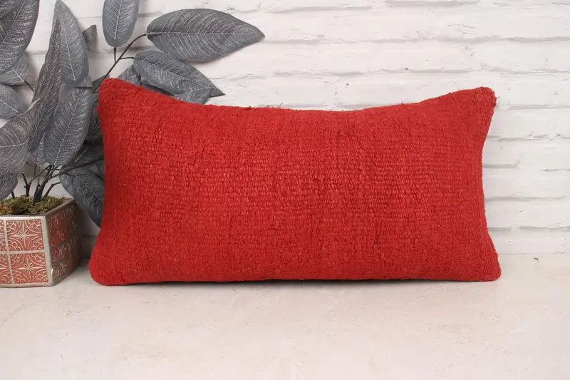 Bolster Throw Pillow, Cushion Case, Antique Pillows, Boho Pillow, 12x24 Red Cushion Case, Kilim Cushion Sham, Luxury Pillow Sham - 1