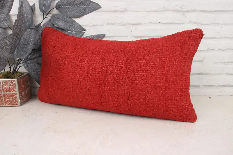 Bolster Throw Pillow, Cushion Case, Antique Pillows, Boho Pillow, 12x24 Red Cushion Case, Kilim Cushion Sham, Luxury Pillow Sham - 5