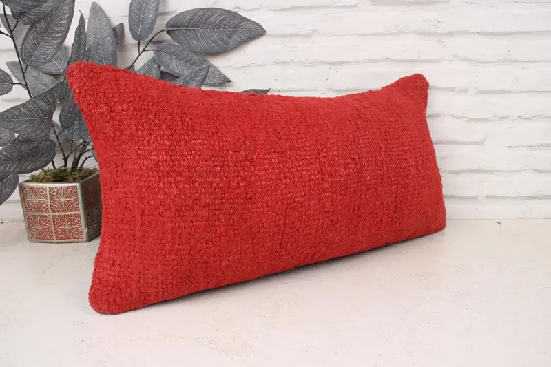 Bolster Throw Pillow, Cushion Case, Antique Pillows, Boho Pillow, 12x24 Red Cushion Case, Kilim Cushion Sham, Luxury Pillow Sham - 4