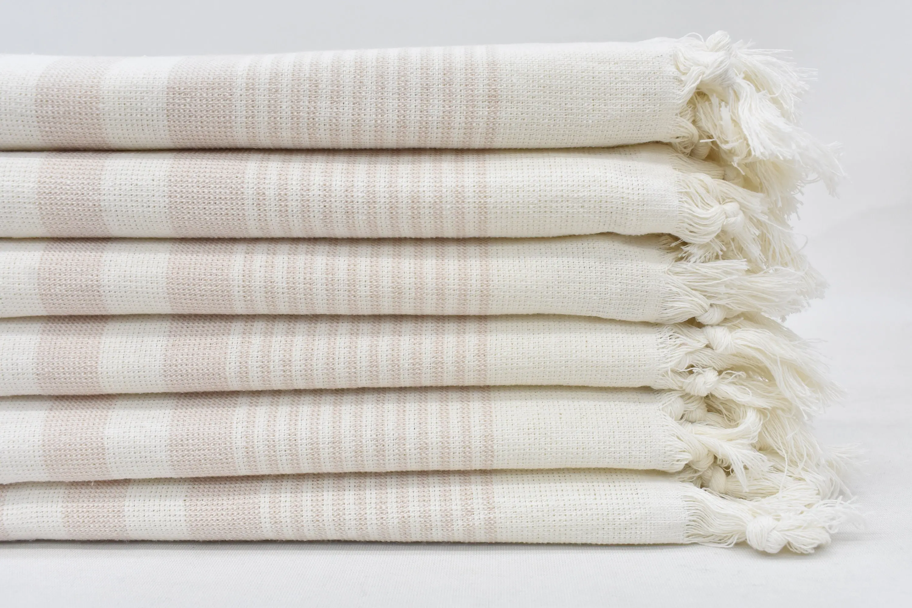 Powder Pink Striped Terry Hand Towel, Organic Cotton, 36x18 Inches - 1