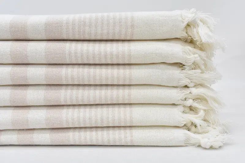 Powder Pink Striped Terry Hand Towel, Organic Cotton, 36x18 Inches