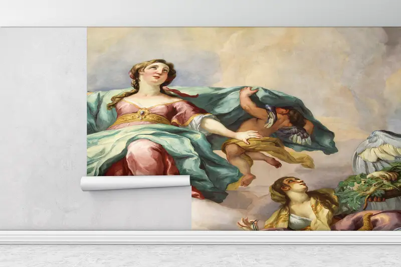 Wall Paper Peel and Stick, Angels In Cloud Painting, Custom Wall Paper, 3d Wall Paper, Angels In Cloud Wall Decor, - 1