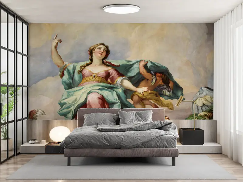 Wall Paper Peel and Stick, Angels In Cloud Painting, Custom Wall Paper, 3d Wall Paper, Angels In Cloud Wall Decor, - 6