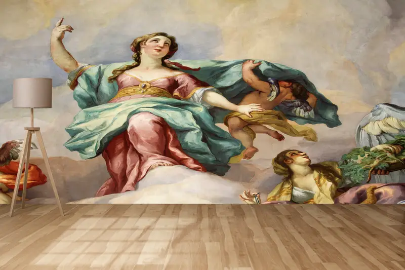 Wall Paper Peel and Stick, Angels In Cloud Painting, Custom Wall Paper, 3d Wall Paper, Angels In Cloud Wall Decor, - 3