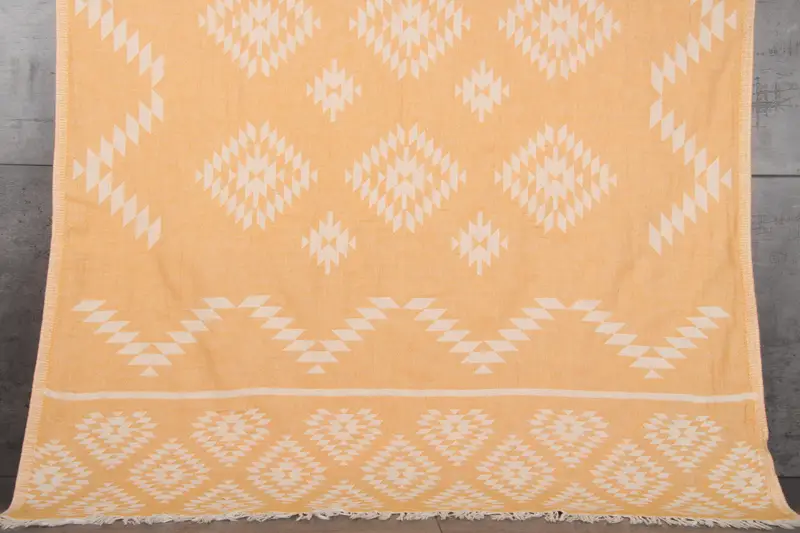 Light Orange Turkish Organic Cotton Towel Kilim, 36x71 Inches