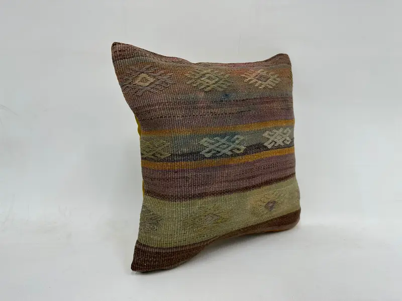 Cushion Cover, 16x16 Blue Pillow Case, Interior Designer Pillow, Turkish Pillow, Sofa Bolster Pillow Case, Tribal Pillow Cover, Kilim Pillow Cover - 3