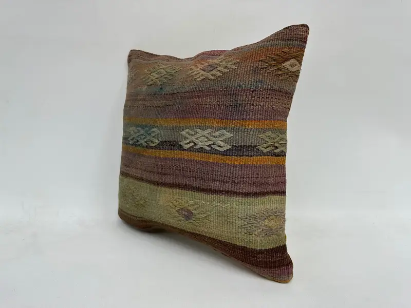 Cushion Cover, 16x16 Blue Pillow Case, Interior Designer Pillow, Turkish Pillow, Sofa Bolster Pillow Case, Tribal Pillow Cover, Kilim Pillow Cover - 4