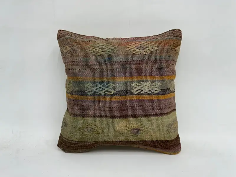 Cushion Cover, 16x16 Blue Pillow Case, Interior Designer Pillow, Turkish Pillow, Sofa Bolster Pillow Case, Tribal Pillow Cover, Kilim Pillow Cover - 1