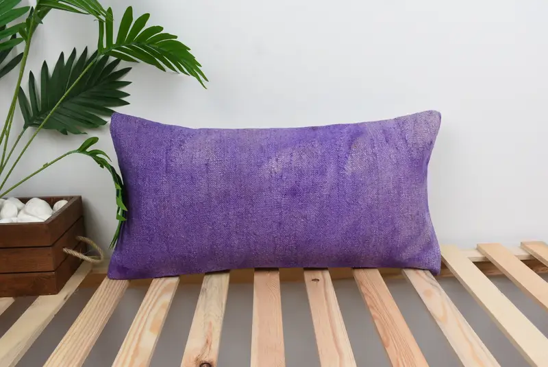 Pillow Case, Interior Designer Pillow, Kilim Pillow, Kilim Cushion Sham, 12x24 Purple Pillow, Ikat Cushion Case, Colorful Pillow Sham - 1