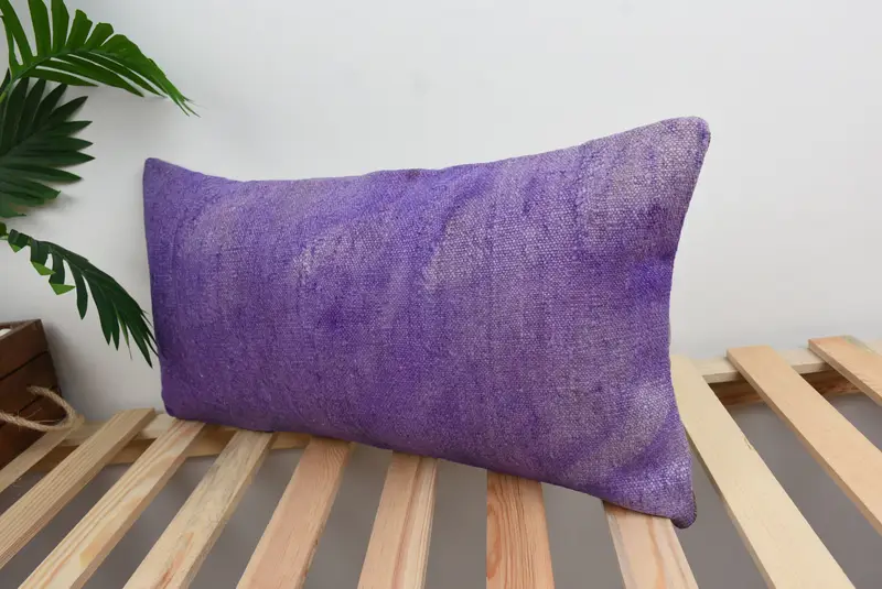 Pillow Case, Interior Designer Pillow, Kilim Pillow, Kilim Cushion Sham, 12x24 Purple Pillow, Ikat Cushion Case, Colorful Pillow Sham - 5