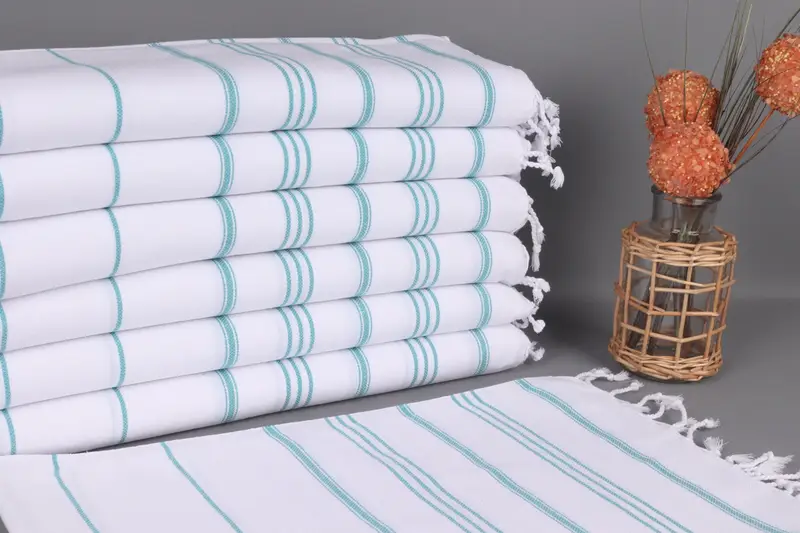 Hair Drying Organic Cotton Petrol Blue Striped Towel, 24x40 Inches