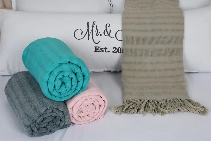 Throw Blanket Couch, Bridesmaid Gifts, 96x68 Cotton Stonewashed Striped Towel, Housewarming Gift, Shower Curtain, Bachelor Bachelorette Party Favors - 8