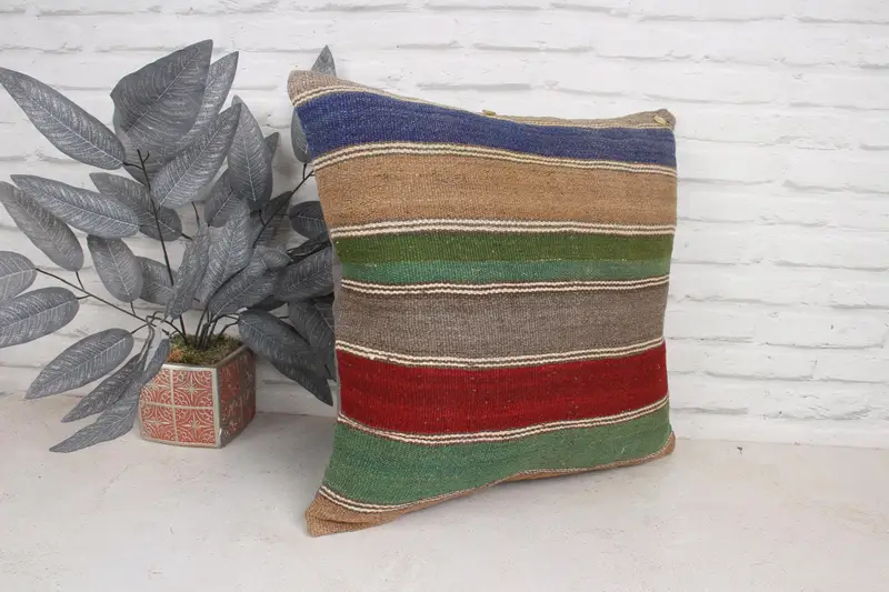 Cojín de kilim hecho a mano, cubierta de almohada verde 20x20, cubierta de cojín tradicional, cubierta de almohada de kilim, cubierta de almohada, almohada boho, almohada de yoga - 3