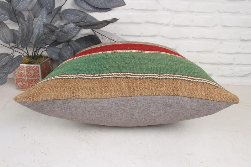 Cojín de kilim hecho a mano, cubierta de almohada verde 20x20, cubierta de cojín tradicional, cubierta de almohada de kilim, cubierta de almohada, almohada boho, almohada de yoga - 5