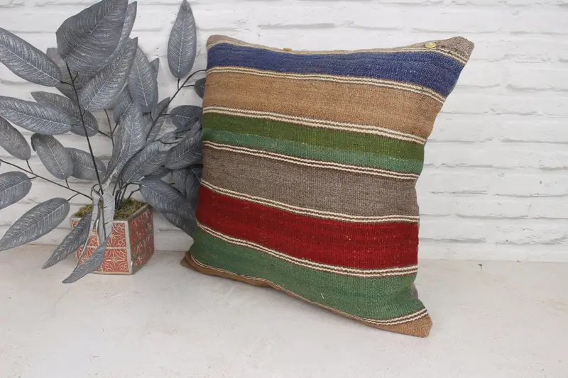 Cojín de kilim hecho a mano, cubierta de almohada verde 20x20, cubierta de cojín tradicional, cubierta de almohada de kilim, cubierta de almohada, almohada boho, almohada de yoga - 4