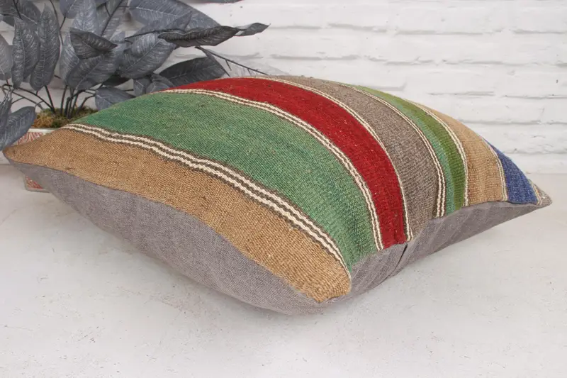 Cojín de kilim hecho a mano, cubierta de almohada verde 20x20, cubierta de cojín tradicional, cubierta de almohada de kilim, cubierta de almohada, almohada boho, almohada de yoga - 6