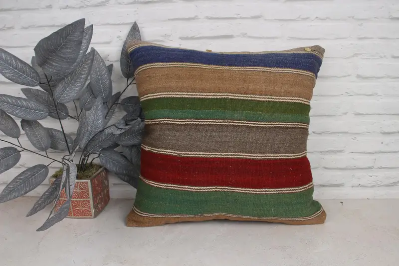 Cojín de kilim hecho a mano, cubierta de almohada verde 20x20, cubierta de cojín tradicional, cubierta de almohada de kilim, cubierta de almohada, almohada boho, almohada de yoga - 1
