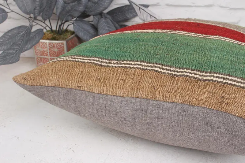 Cojín de kilim hecho a mano, cubierta de almohada verde 20x20, cubierta de cojín tradicional, cubierta de almohada de kilim, cubierta de almohada, almohada boho, almohada de yoga - 7