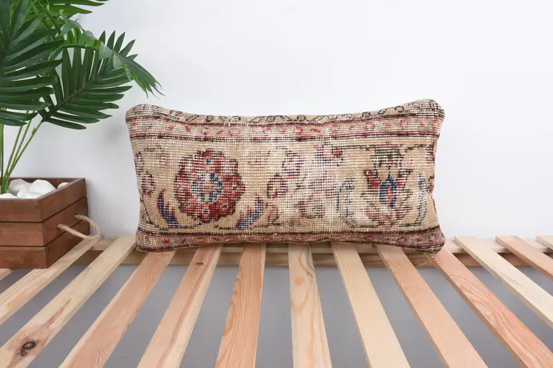 Boho Pillow Sham Cover, Turkish Pillow, Square Throw Cushion Case, 12x24 Beige Cushion Case, Pillow Sham, Knitted Cushion, Throw Kilim Pillow - 1