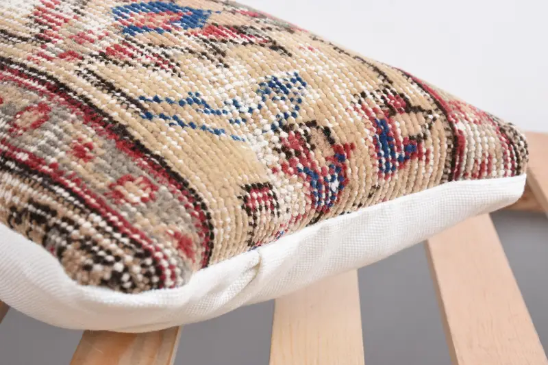 Boho Pillow Sham Cover, Turkish Pillow, Square Throw Cushion Case, 12x24 Beige Cushion Case, Pillow Sham, Knitted Cushion, Throw Kilim Pillow - 7