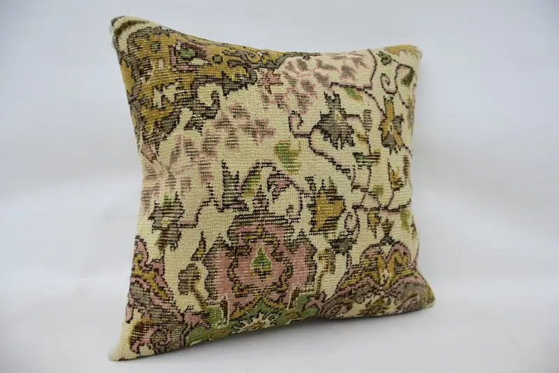 Ethnic Pillow Cover Pillow Case, Pillow, Decorative Cushion, Kilim Pillow Cover, Boho Pillow Sham Cover, Gift Pillow, 24x24 Beige Pillow - 2