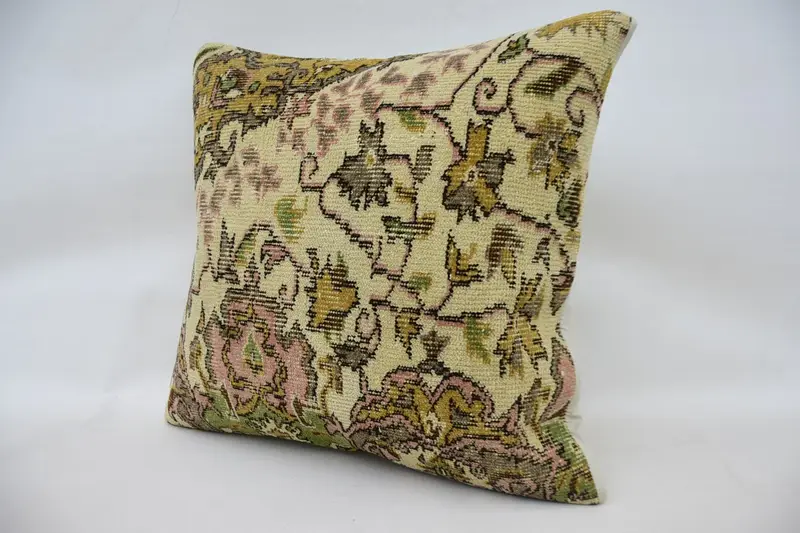 Ethnic Pillow Cover Pillow Case, Pillow, Decorative Cushion, Kilim Pillow Cover, Boho Pillow Sham Cover, Gift Pillow, 24x24 Beige Pillow - 3