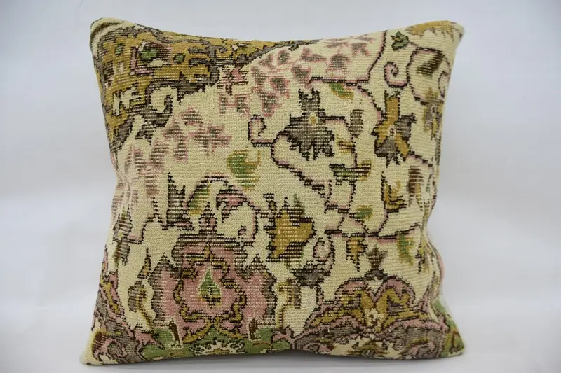Ethnic Pillow Cover Pillow Case, Pillow, Decorative Cushion, Kilim Pillow Cover, Boho Pillow Sham Cover, Gift Pillow, 24x24 Beige Pillow - 1
