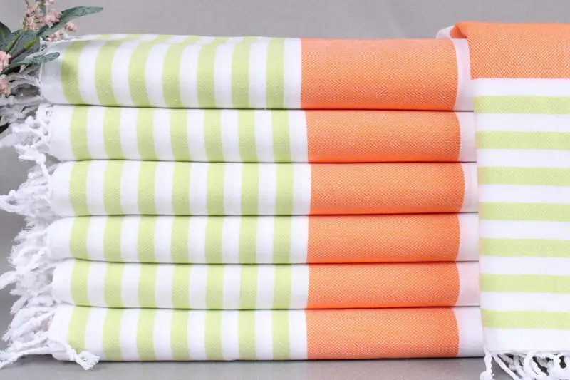 Personalized Beach Towel Orange-Light Green Stripes, 40x71 Inches