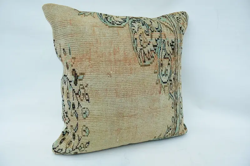 Vintage Kilim Pillow, 32x32 Beige Cushion, Pillow for Sofa, Pillow Case, Shabby Chic Pillow Sham, Boho Pillow, Handwoven Cushion Cover - 2