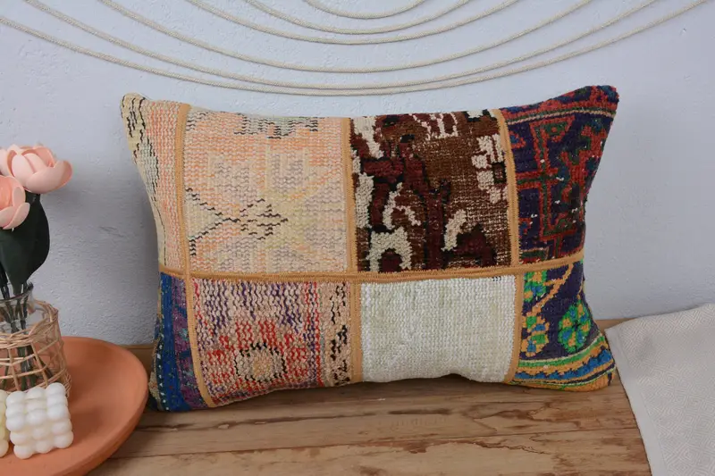 Ethnical Kilim Rug Pillow, Handmade Kilim Cushion, Pillow Case, 16x24 Beige Pillow Sham, Car Pillow Sham, Home Decor Pillow, Floor Pillow - 2