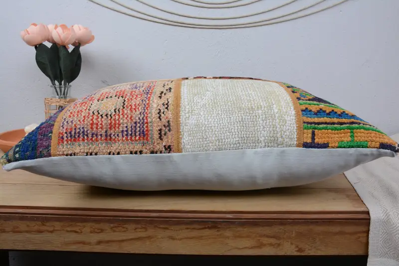 Ethnical Kilim Rug Pillow, Handmade Kilim Cushion, Pillow Case, 16x24 Beige Pillow Sham, Car Pillow Sham, Home Decor Pillow, Floor Pillow - 5